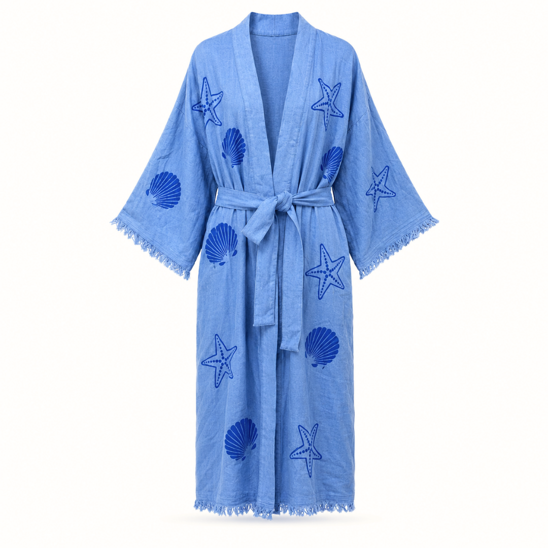 Lugano Pamuk Kimono / Sabahlık Mavi