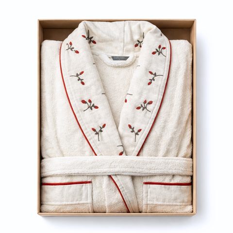 Roseberry Nakışlı Organik Pamuk Kadın Bornoz