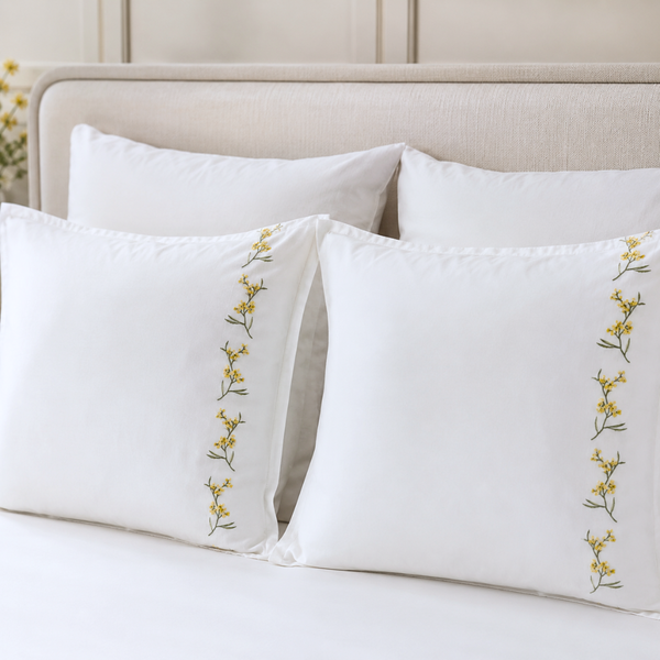 Mimoza %100 Pamuk Nakışlı Çift Kişilik Nevresim Takımı 200x220 cm Beyaz