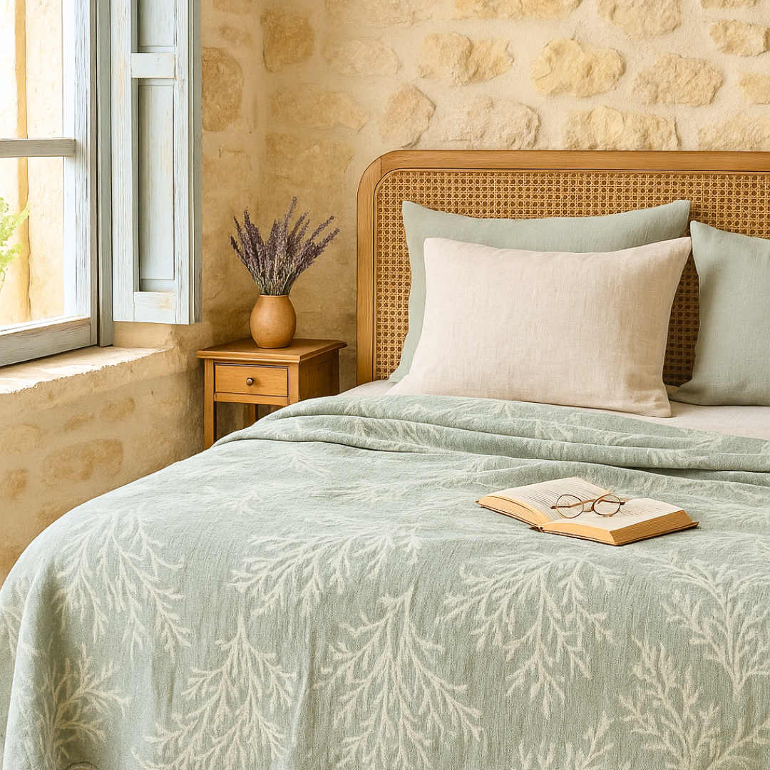 Coral 4 Layer Muslin Double Bedspread Green