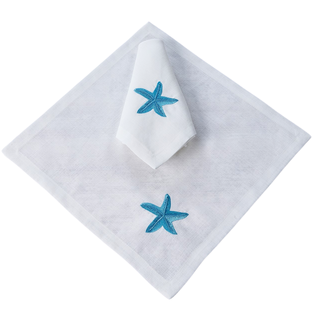 Sea Star Leke Tutmaz Keten Peçete 45x45 cm Mavi (2'li Set)