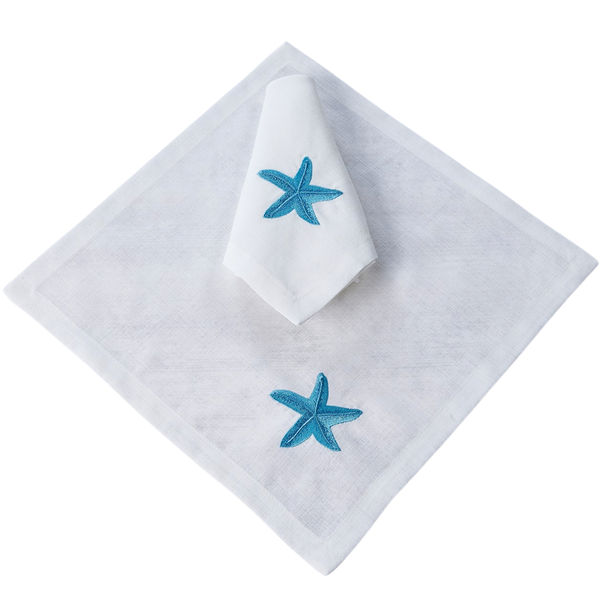 Sea Star Leke Tutmaz Keten Peçete 45x45 cm Mavi (2'li Set)