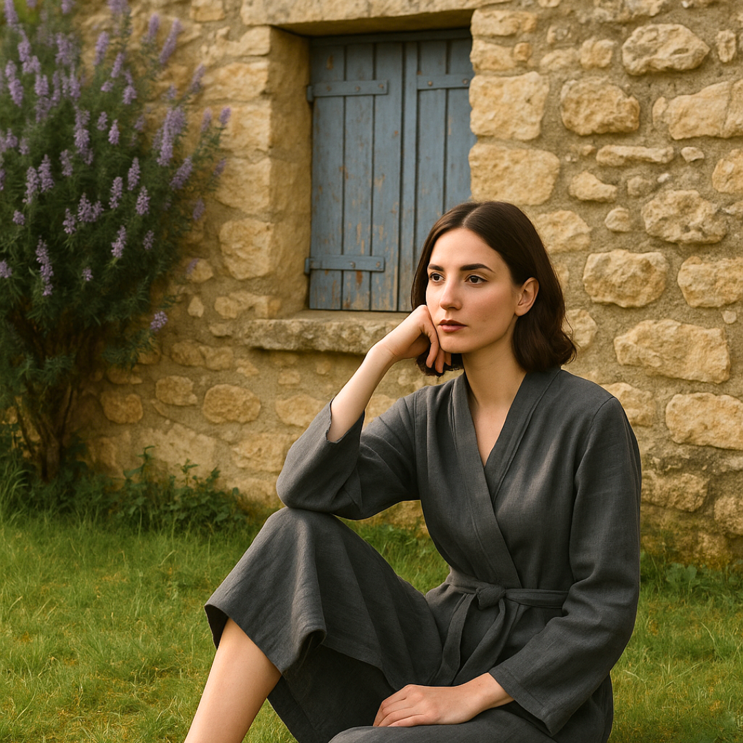 Luz Yıkanmış Keten Kimono Füme