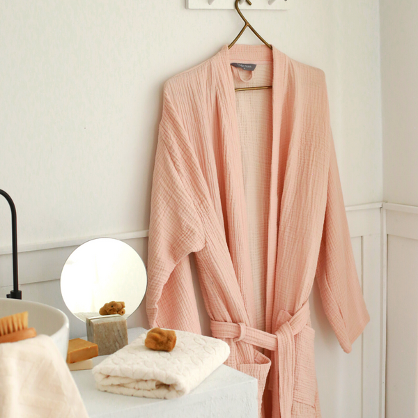 Navigli 2-Piece Muslin Bathrobe/Evening Gown Set Pink-White