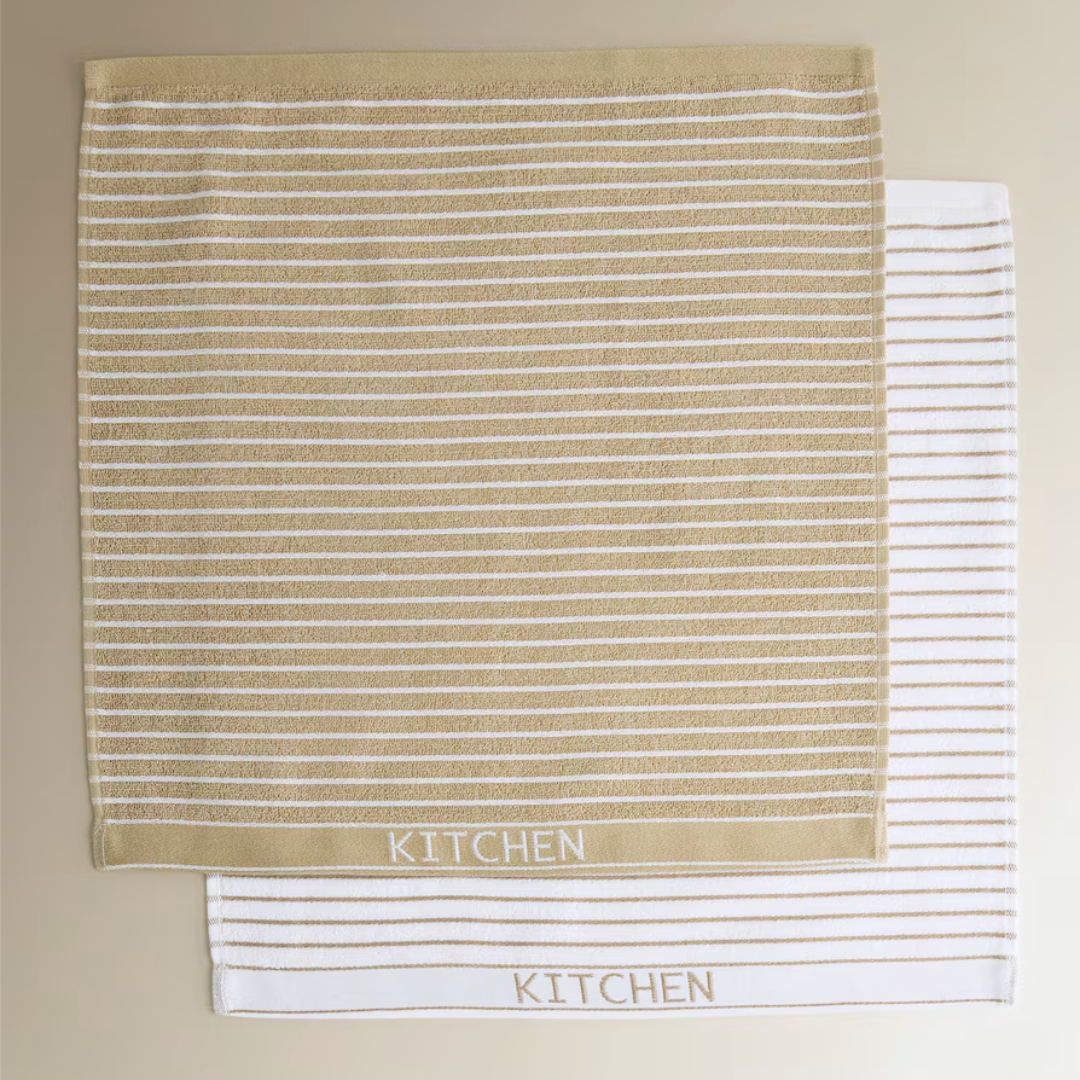 Kitchen Yüksek Su Emici Pamuk Mutfak Havlusu Bej (2'li Set)