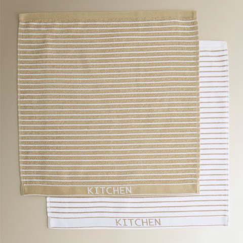 Kitchen Yüksek Su Emici Pamuk Mutfak Havlusu Bej (2'li Set)