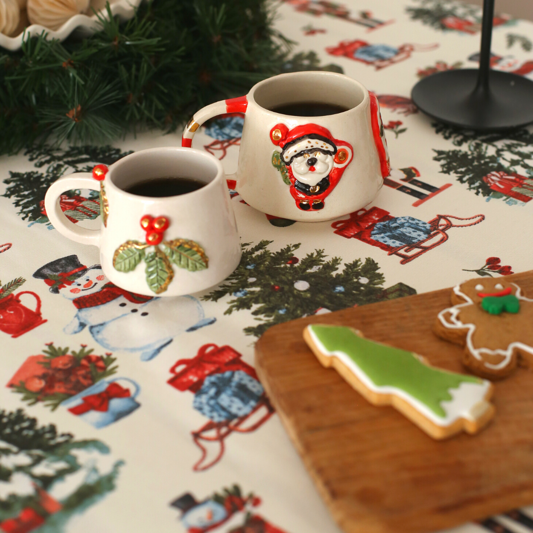 Nutcracker Dokuma Keten Leke Tutmaz Masa Örtüsü Beyaz