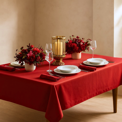 Genoa Woven Linen Stain Resistant Table Cloth Red