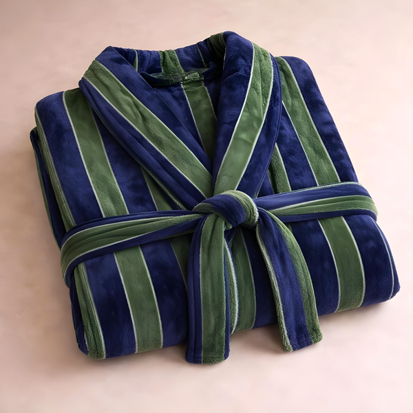 Stripe Premium 100% Cotton Men's Bathrobe Navy