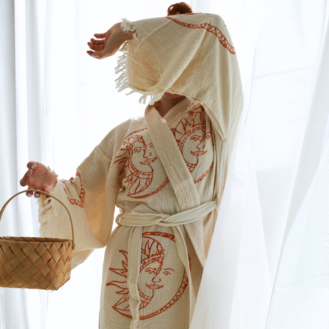 Moon %100 Pamuk 4 Kat Müslin Kimono Bornoz