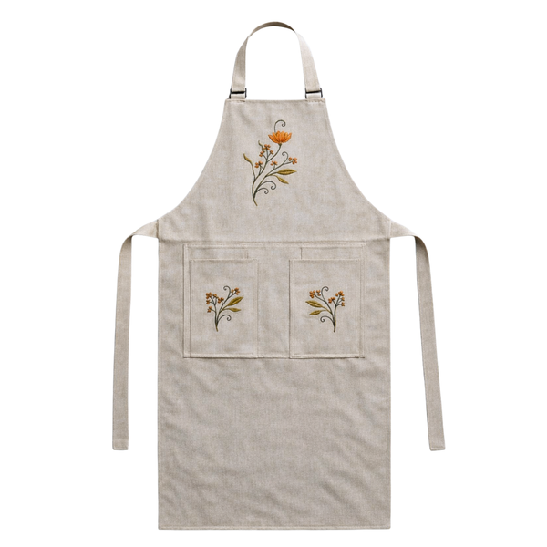 Rustic Bloom Tasarım Keten Mutfak Önlük Seti