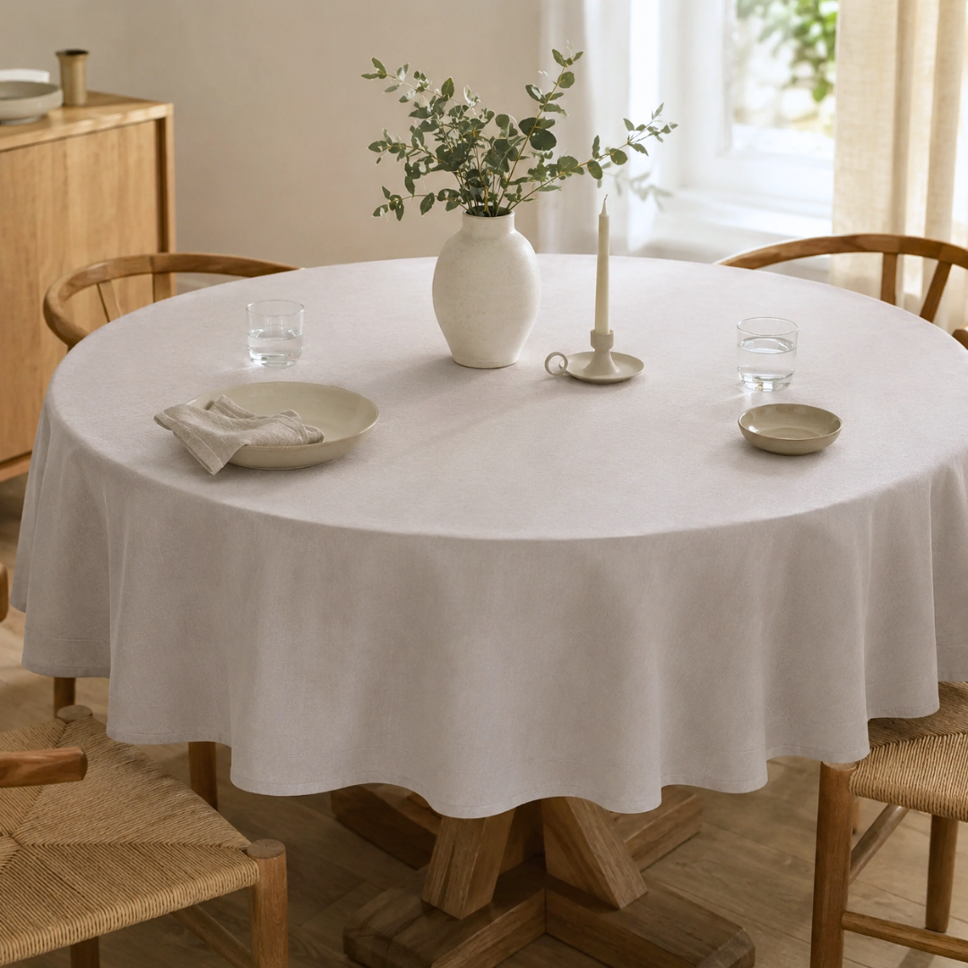 Genoa Woven Linen Stain Resistant Round Table Cloth White