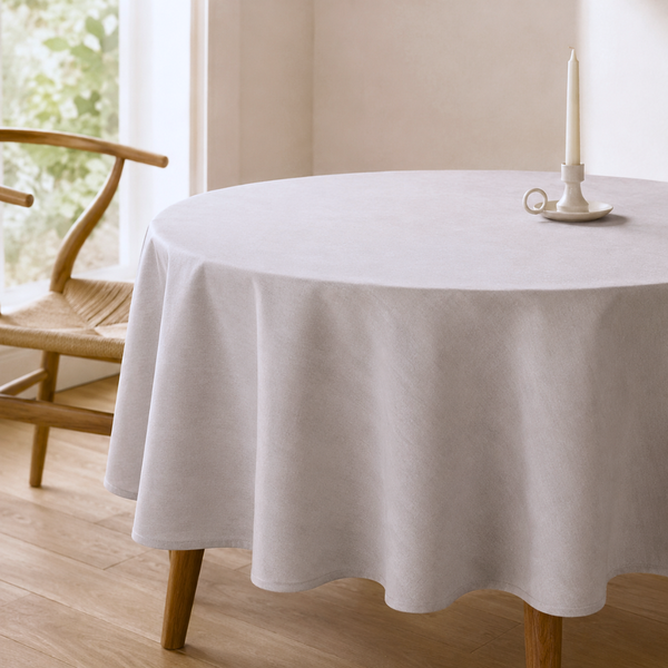 Genoa Woven Linen Stain Resistant Round Table Cloth White