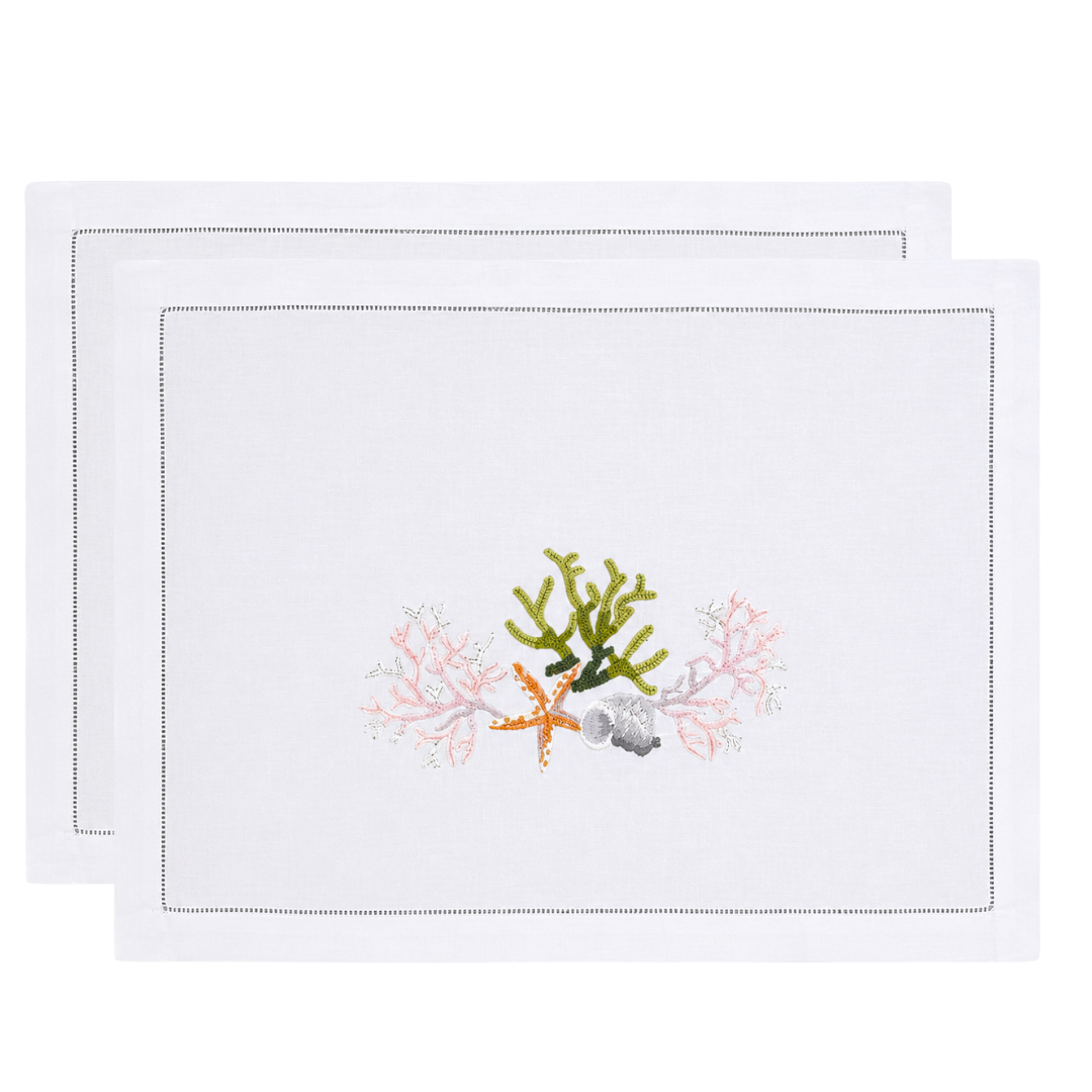 Coral Embroidered Linen Placemat Orange