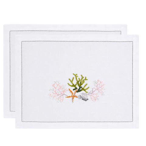 Coral Embroidered Linen Placemat Orange