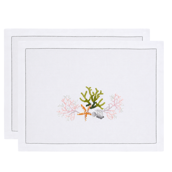 Coral Embroidered Linen Placemat Orange