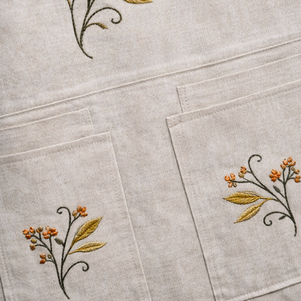 Rustic Bloom Tasarım Keten Mutfak Önlük Seti
