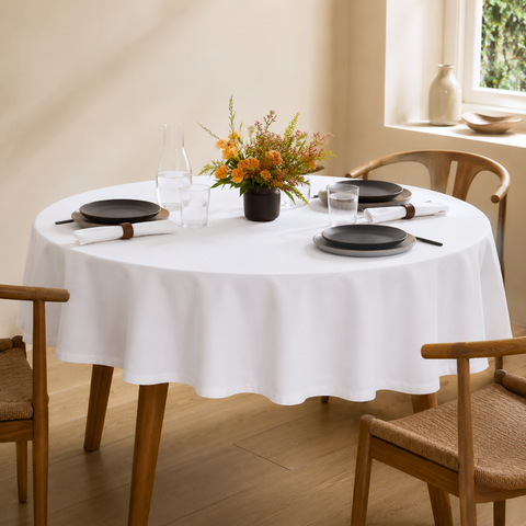 Genoa Woven Linen Stain Resistant Round Table Cloth White