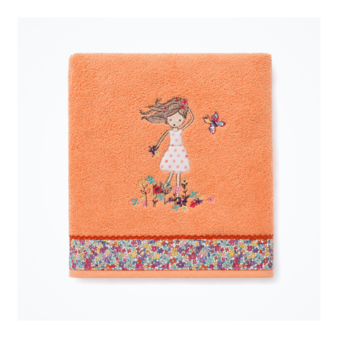 Merina Embroidered Premium Cotton Bath Towel Orange