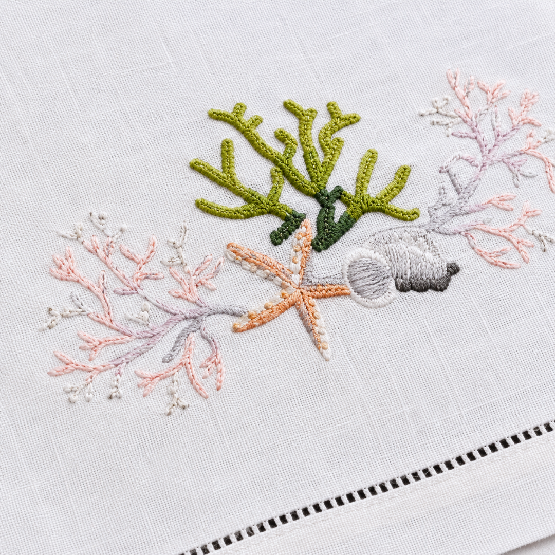 Coral Embroidered Linen Placemat Orange