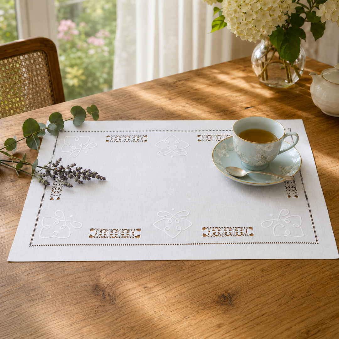 Coral Embroidered Linen Placemat Orange
