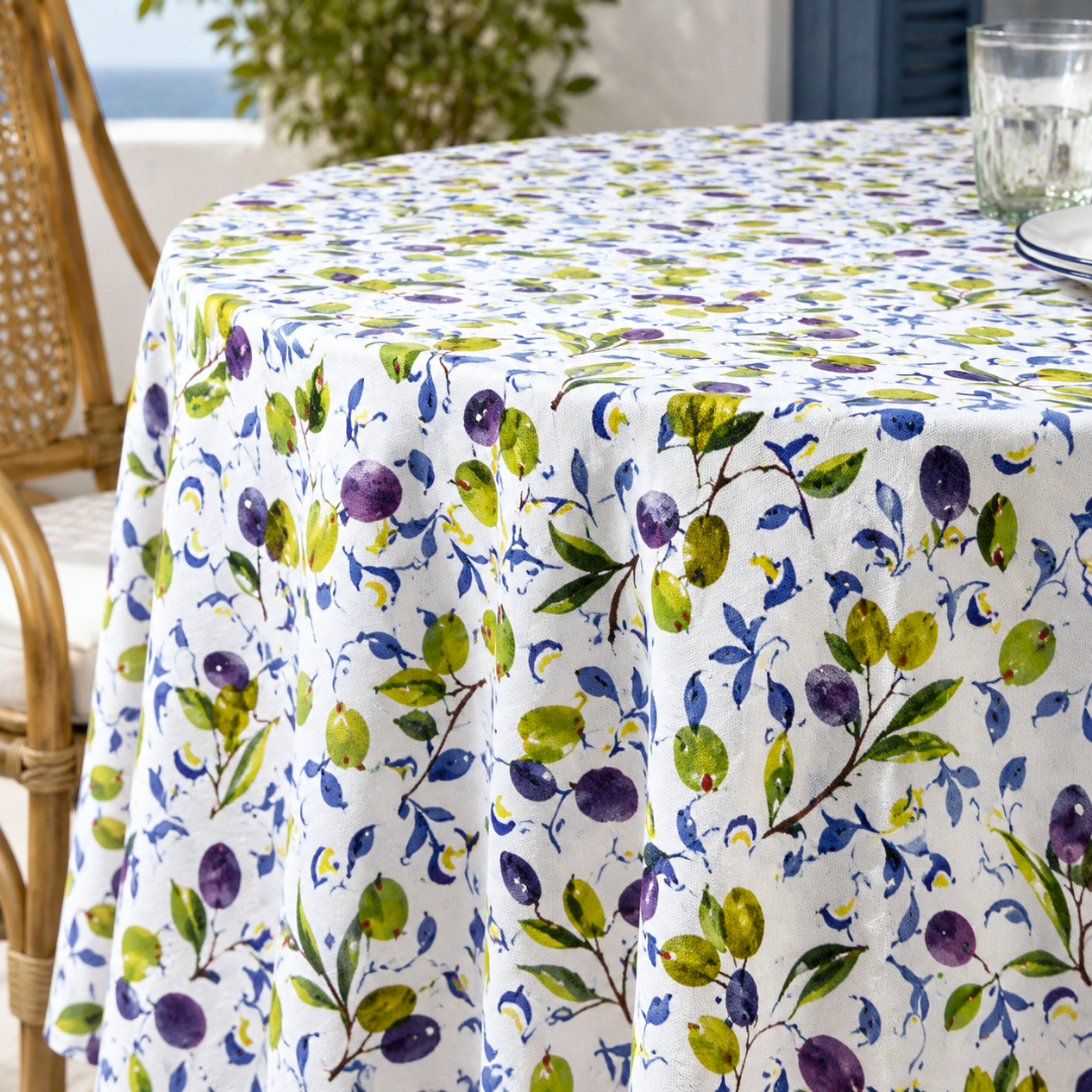 Genoa Woven Linen Stain Resistant Round Table Cloth White