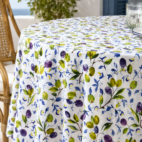 Genoa Woven Linen Stain Resistant Round Table Cloth White