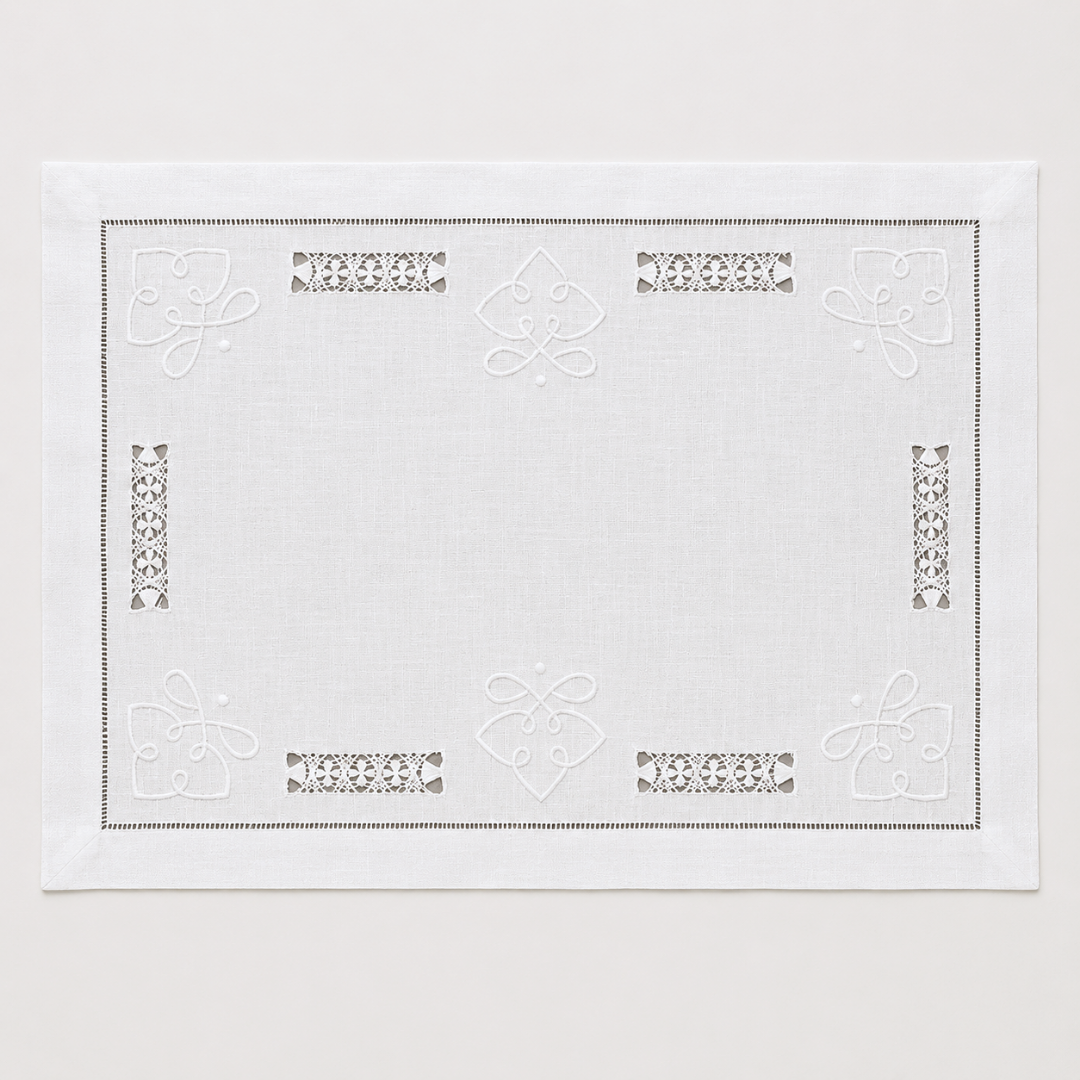 Coral Embroidered Linen Placemat Orange