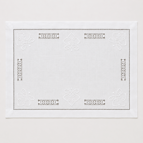Coral Embroidered Linen Placemat Orange