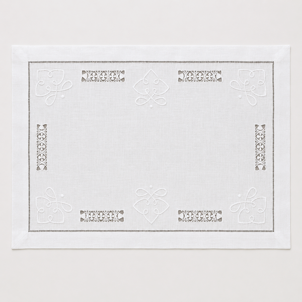 Coral Embroidered Linen Placemat Orange