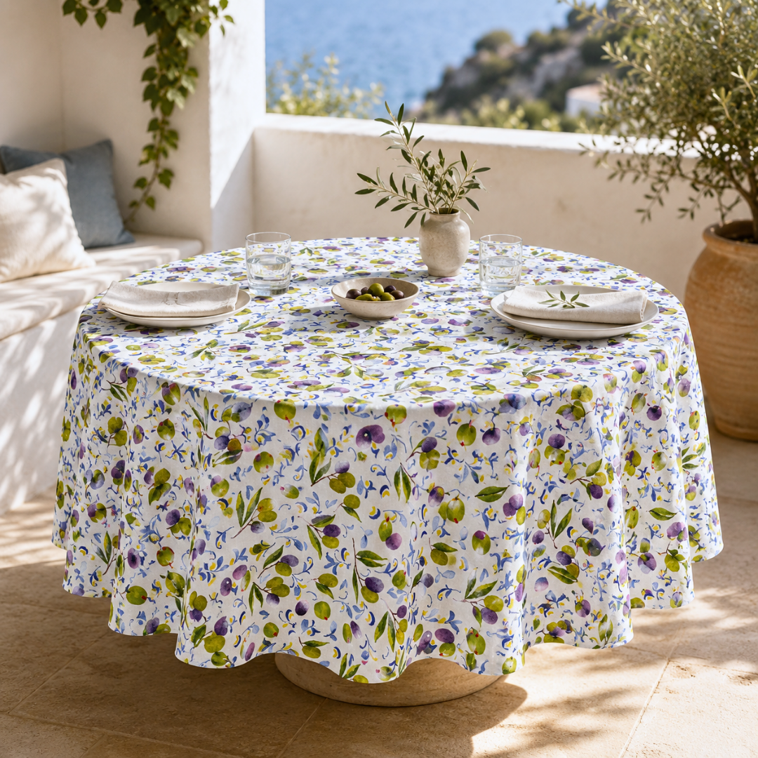 Genoa Woven Linen Stain Resistant Round Table Cloth White