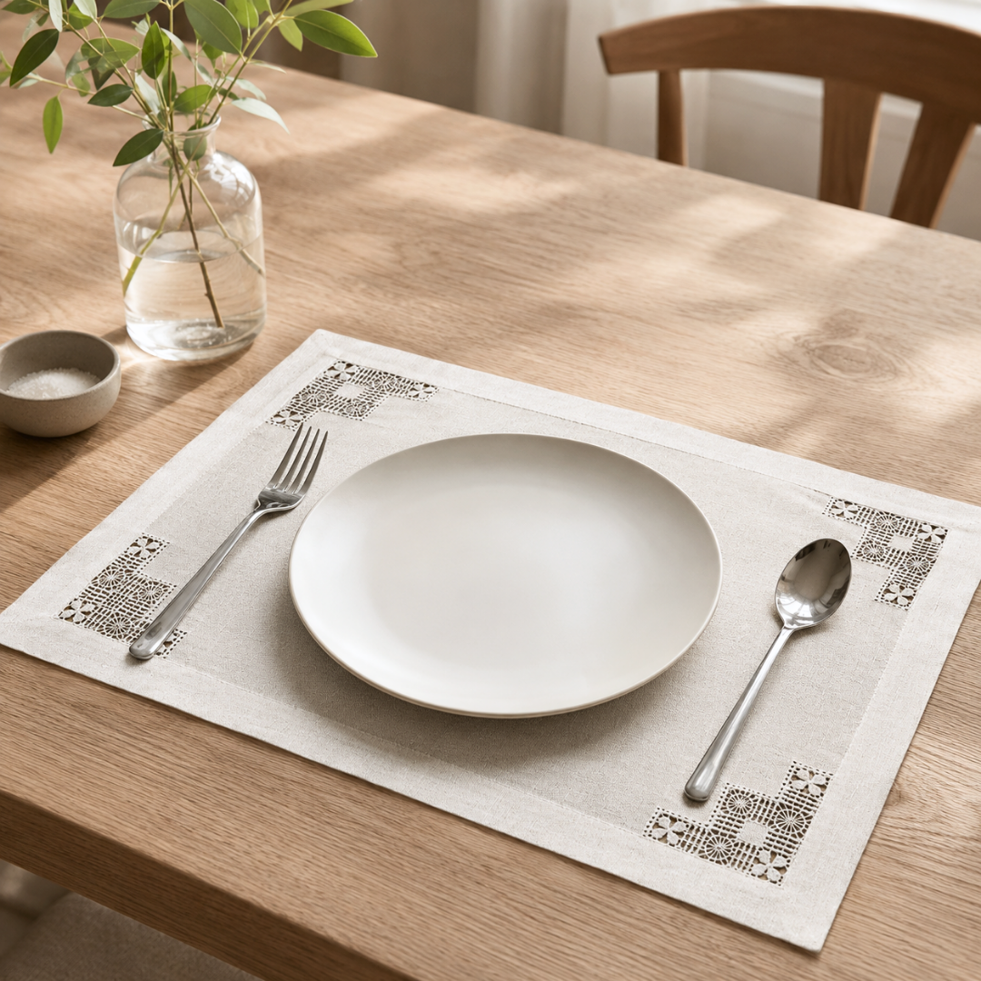 Coral Embroidered Linen Placemat Orange