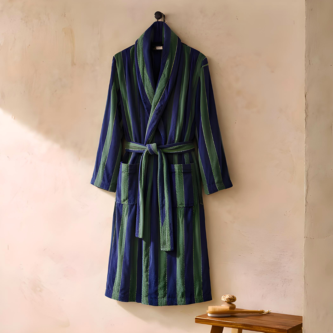 Stripe Premium 100% Cotton Men's Bathrobe Navy