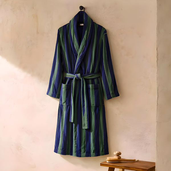 Stripe Premium 100% Cotton Men's Bathrobe Navy