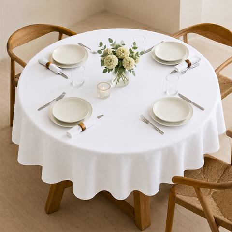 Genoa Woven Linen Stain Resistant Round Table Cloth White