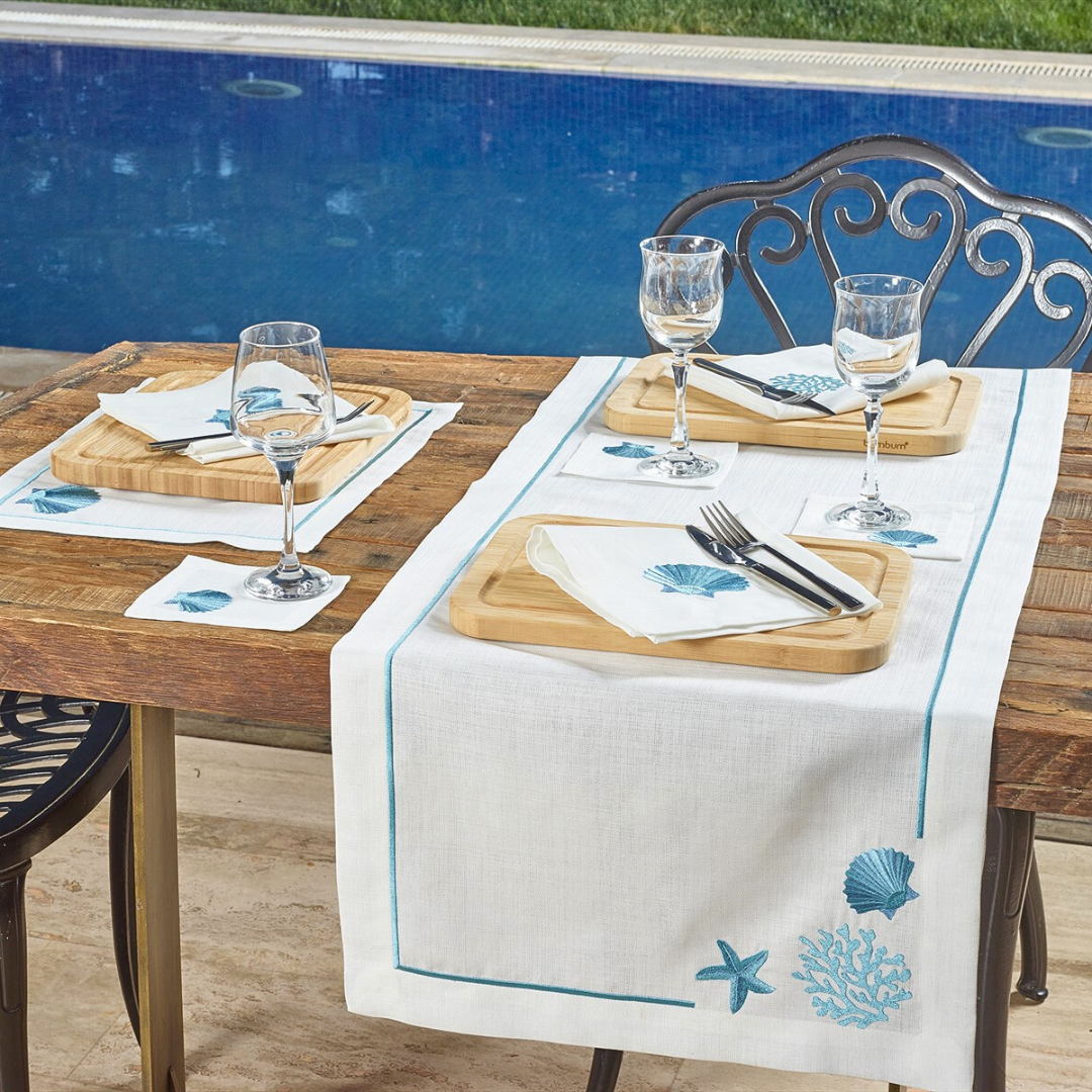 Shell Leke Tutmaz Keten Amerikan Servisi 30x50 cm Mavi (2'li Set)