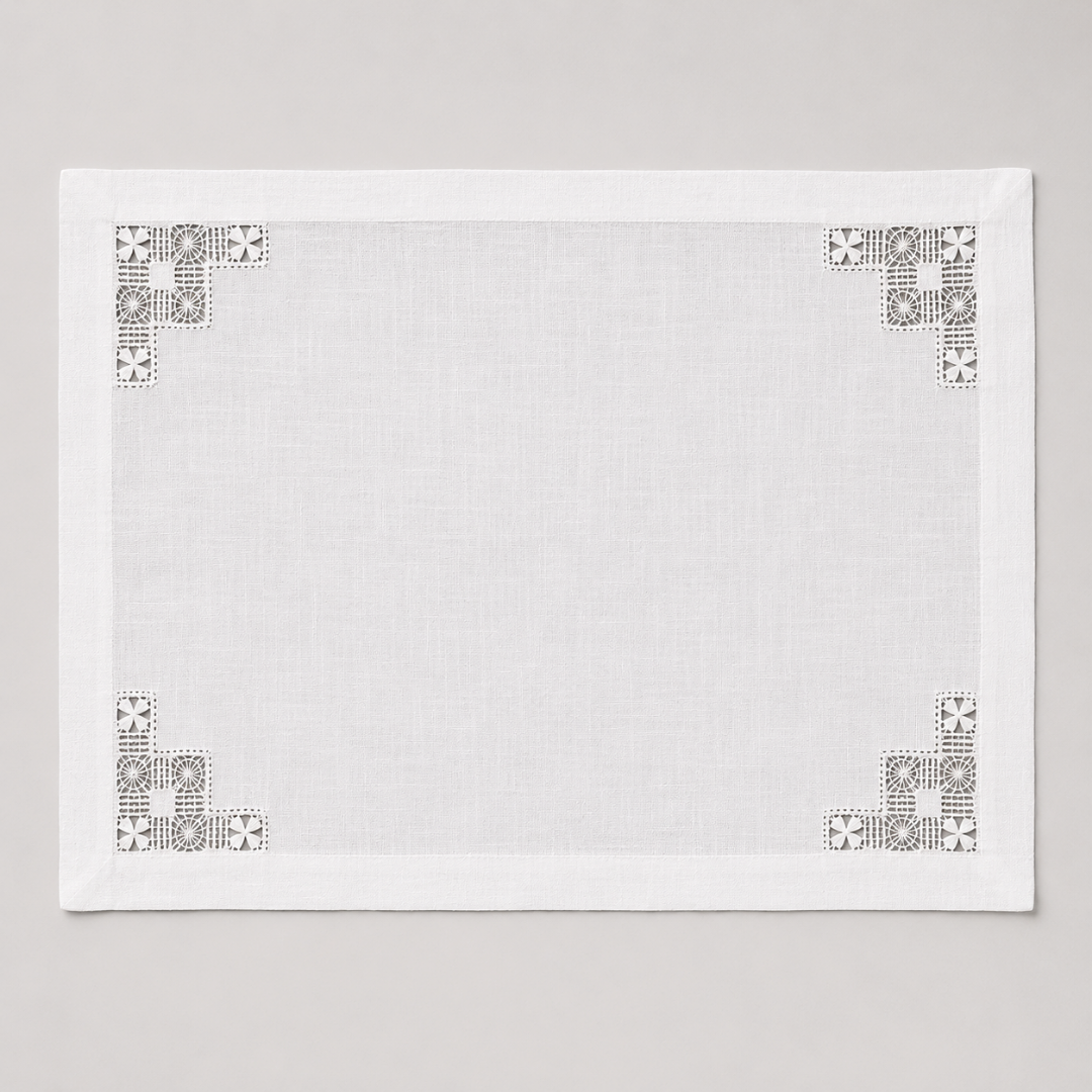 Coral Embroidered Linen Placemat Orange