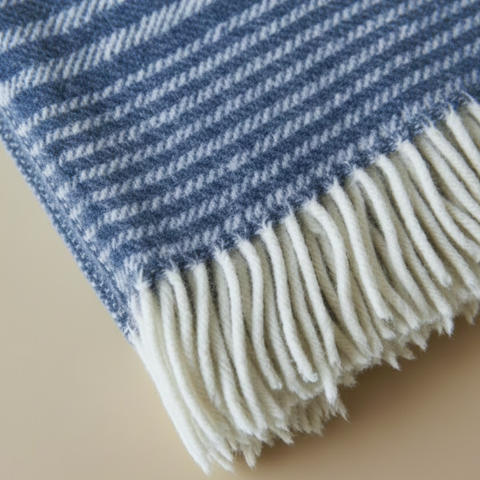 Woolmark Stripe Single Single Pure Wool Blanket Navy Blue