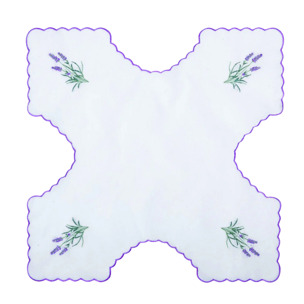 Lavender Nakışlı Pamuk Ekmek Sepeti Örtüsü 60x60 cm