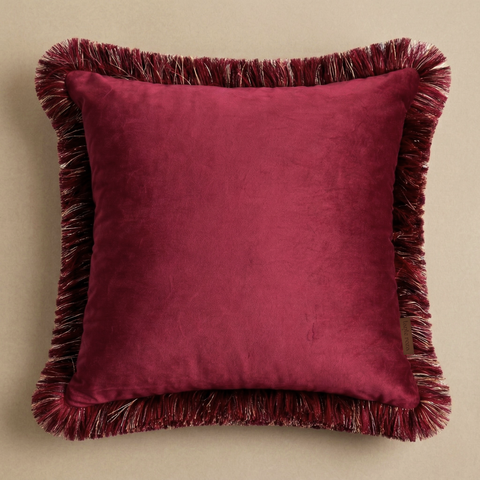 Burgundy Kenar Detaylı Kadife Kırlent 45x45 cm