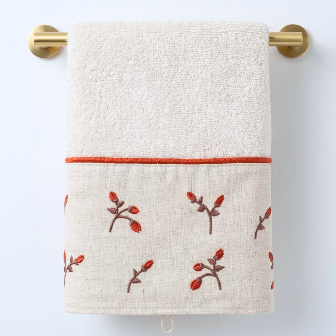 Roseberry Nakışlı Organik Pamuk Yüz Havlusu 50x90 cm