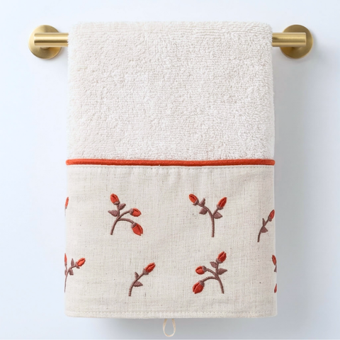 Roseberry Nakışlı Organik Pamuk Yüz Havlusu 50x90 cm