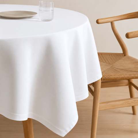 Genoa Woven Linen Stain Resistant Round Table Cloth White