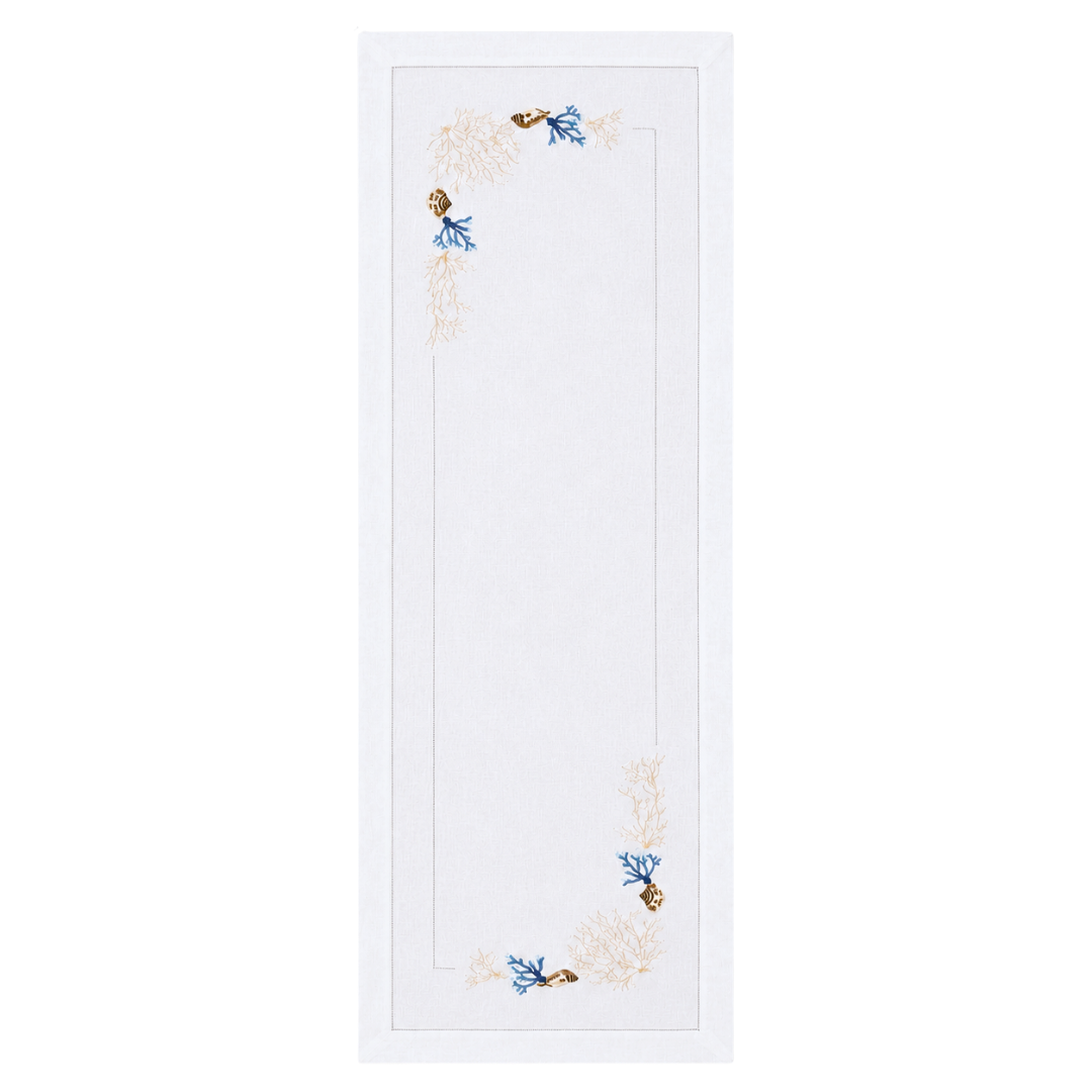 Coral Embroidered Linen Runner 50x160 cm Blue