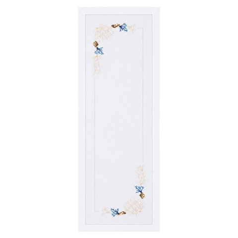 Coral Embroidered Linen Runner 50x160 cm Blue