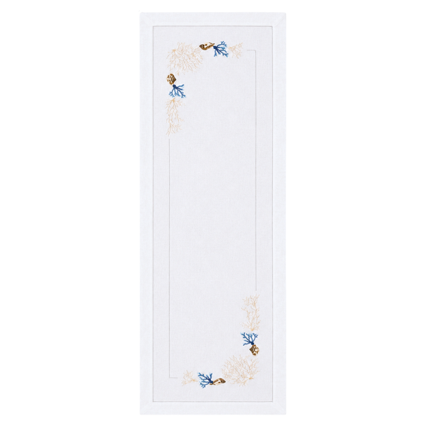 Coral Embroidered Linen Runner 50x160 cm Blue