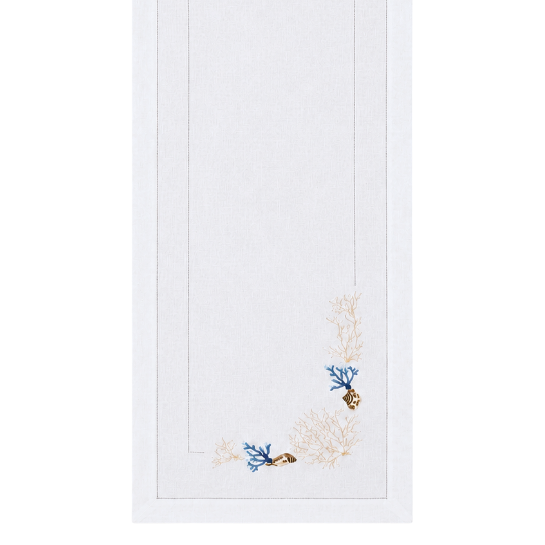 Coral Embroidered Linen Runner 50x160 cm Blue