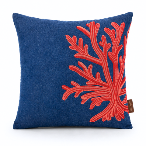 Coral Premium Denim Nakışlı Kırlent Kılıfı 45x45 cm