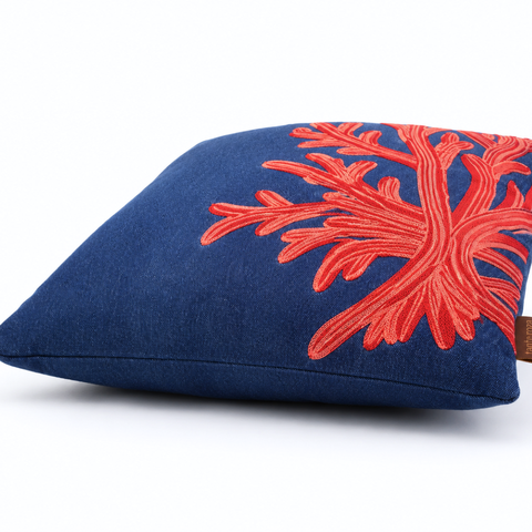 Coral Premium Denim Nakışlı Kırlent Kılıfı 45x45 cm