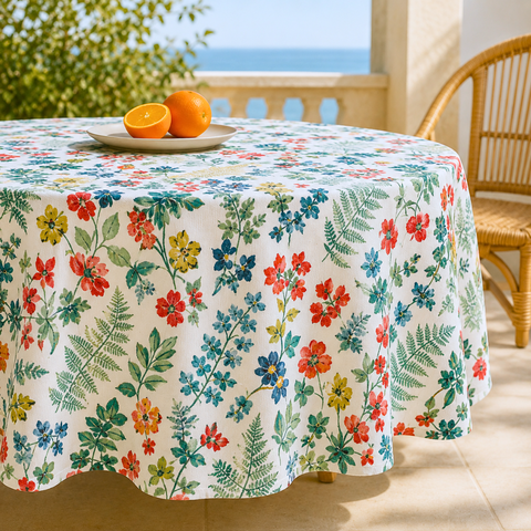 Genoa Woven Linen Stain Resistant Round Table Cloth White